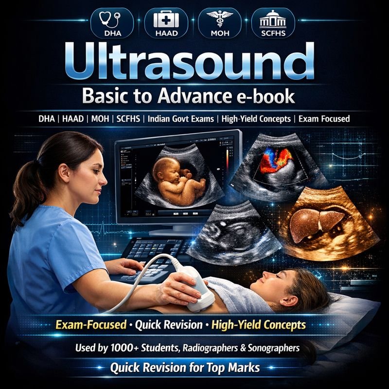 Ultrasound Basic to Advanced – Detailed Notes For DHA | HAAD | MOH | SCFHS | Indian Government Exams High-Yield Concepts | Exam-Focused | Quick Revision