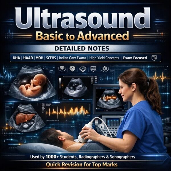 Ultrasound Basic to Advanced – Detailed Notes For DHA | HAAD | MOH | SCFHS | Indian Government Exams High-Yield Concepts | Exam-Focused | Quick Revision